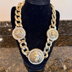 Gold Lion Medallion Chunky Chain Necklace